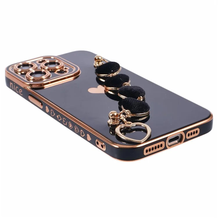 For iPhone 15 Pro Max Soft TPU Case Electroplating Slim Phone Cover with Strap
