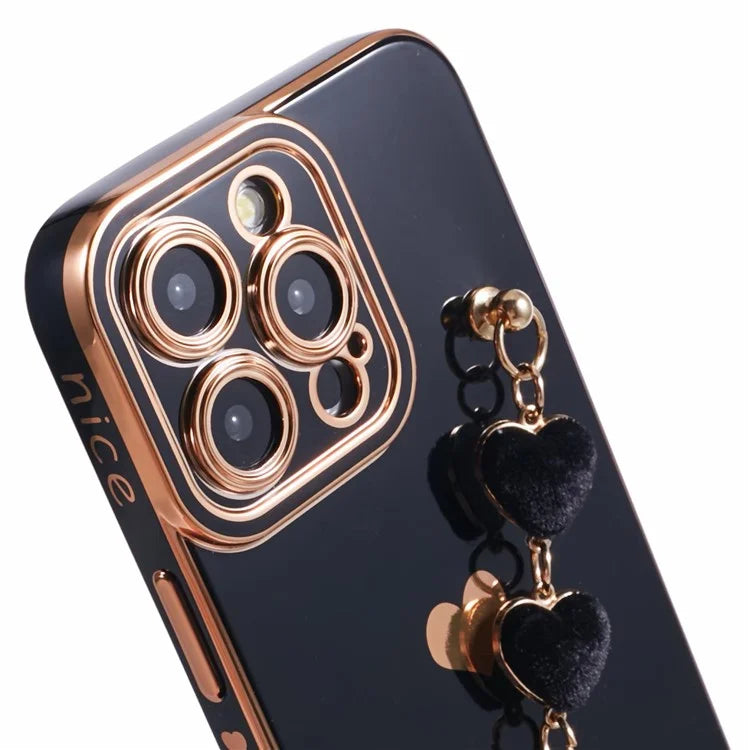 For iPhone 15 Pro Max Soft TPU Case Electroplating Slim Phone Cover with Strap