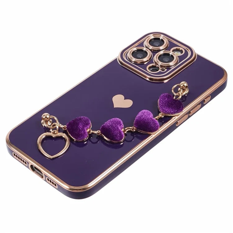 For iPhone 15 Pro Max Soft TPU Case Electroplating Slim Phone Cover with Strap