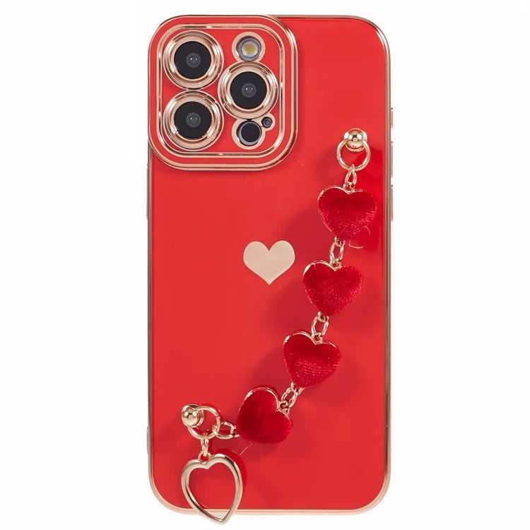 For iPhone 15 Pro Max Soft TPU Case Electroplating Slim Phone Cover with Strap