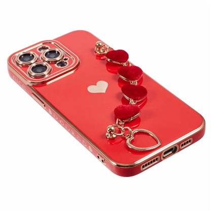 For iPhone 15 Pro Max Soft TPU Case Electroplating Slim Phone Cover with Strap