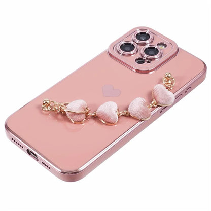 For iPhone 15 Pro Max Soft TPU Case Electroplating Slim Phone Cover with Strap