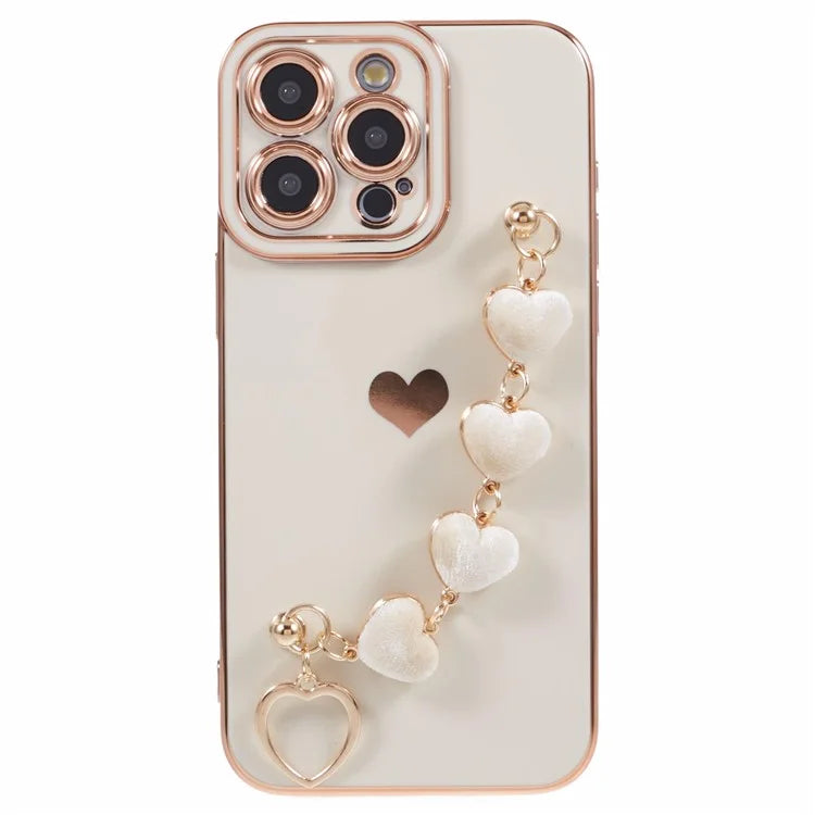 For iPhone 15 Pro Max Soft TPU Case Electroplating Slim Phone Cover with Strap