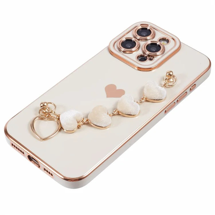 For iPhone 15 Pro Max Soft TPU Case Electroplating Slim Phone Cover with Strap