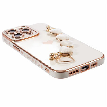 For iPhone 15 Pro Max Soft TPU Case Electroplating Slim Phone Cover with Strap
