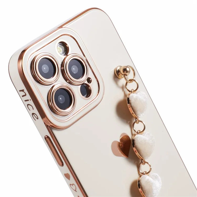 For iPhone 15 Pro Max Soft TPU Case Electroplating Slim Phone Cover with Strap