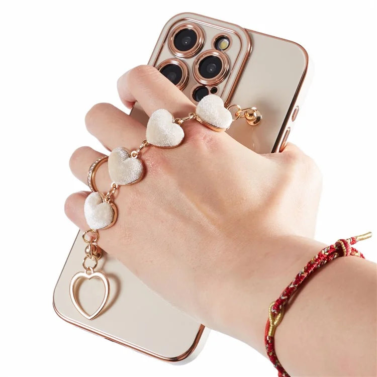 For iPhone 15 Pro Max Soft TPU Case Electroplating Slim Phone Cover with Strap