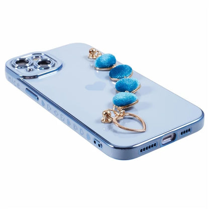 For iPhone 14 Case Electroplating Heart Pattern Soft TPU Phone Cover with Hand Strap