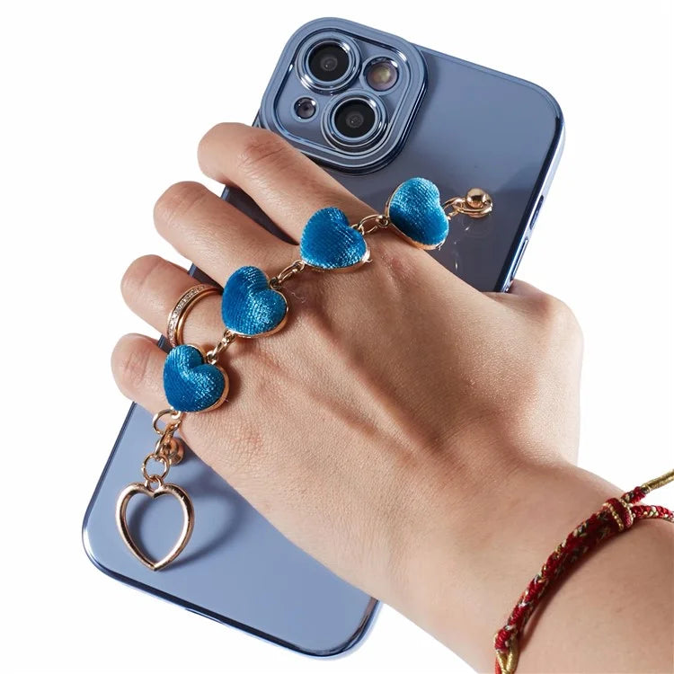 For iPhone 14 Case Electroplating Heart Pattern Soft TPU Phone Cover with Hand Strap