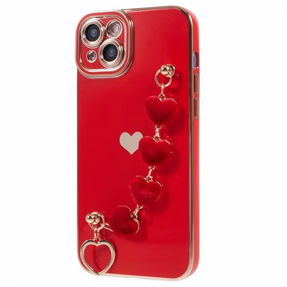For iPhone 14 Case Electroplating Heart Pattern Soft TPU Phone Cover with Hand Strap