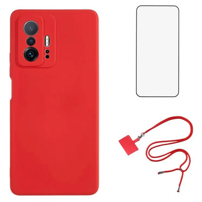 WANLONFENG RB1 Series For Xiaomi 11T 5G / 11T Pro 5G TPU Case with Screen Protector+Lanyard