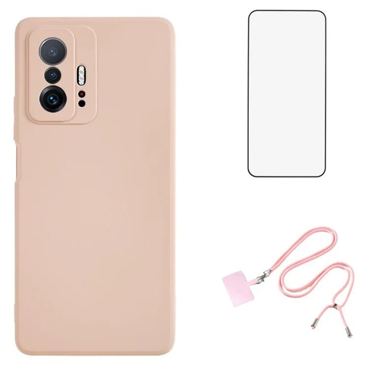 WANLONFENG RB1 Series For Xiaomi 11T 5G / 11T Pro 5G TPU Case with Screen Protector+Lanyard