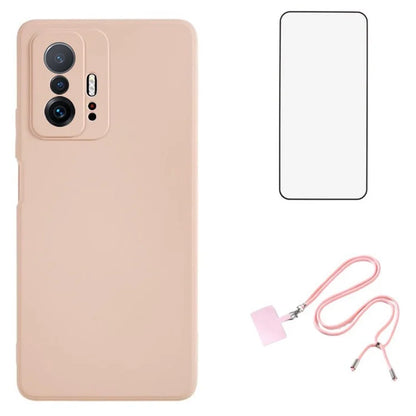 WANLONFENG RB1 Series For Xiaomi 11T 5G / 11T Pro 5G TPU Case with Screen Protector+Lanyard