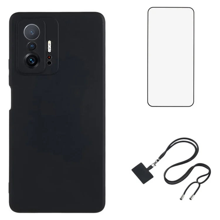 WANLONFENG RB1 Series For Xiaomi 11T 5G / 11T Pro 5G TPU Case with Screen Protector+Lanyard