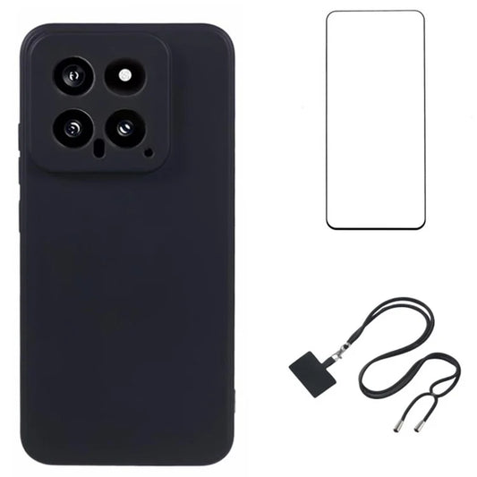 WANLONFENG RB1 Series For Xiaomi 14 Case Soft Liner TPU Phone Cover with Screen Protector+Lanyard