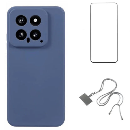 WANLONFENG RB1 Series For Xiaomi 14 Case Soft Liner TPU Phone Cover with Screen Protector+Lanyard