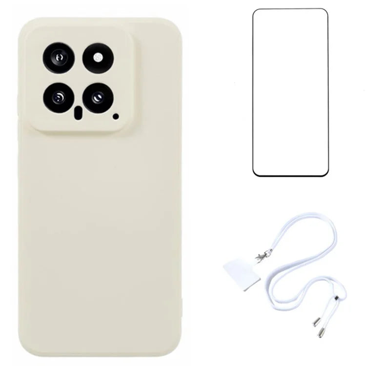WANLONFENG RB1 Series For Xiaomi 14 Case Soft Liner TPU Phone Cover with Screen Protector+Lanyard