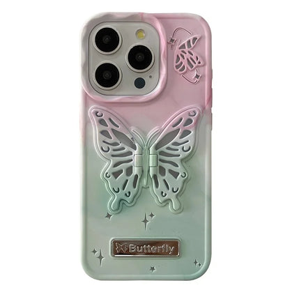 For iPhone 13 Pro Case Dual Color Butterfly Shape Kickstand TPU Phone Cover