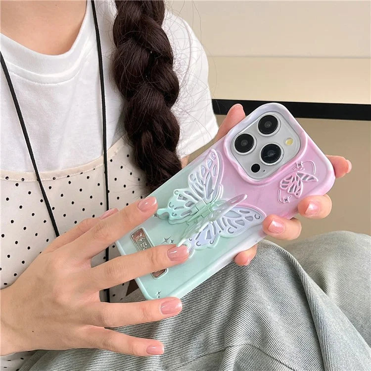 For iPhone 13 Pro Case Dual Color Butterfly Shape Kickstand TPU Phone Cover