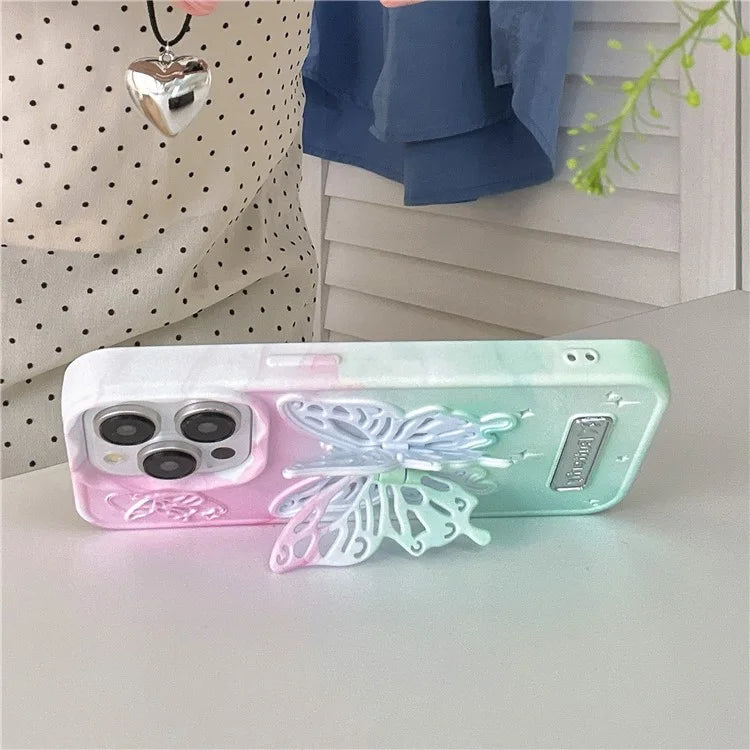 For iPhone 13 Pro Case Dual Color Butterfly Shape Kickstand TPU Phone Cover