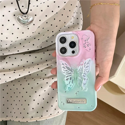 For iPhone 14 Pro Max Case Dual Color Butterfly Shape Kickstand TPU Phone Cover