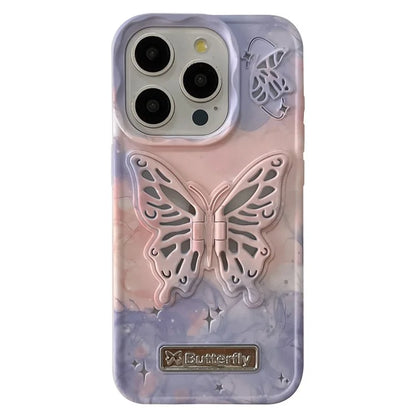 For iPhone 14 Pro Max Case Dual Color Butterfly Shape Kickstand TPU Phone Cover