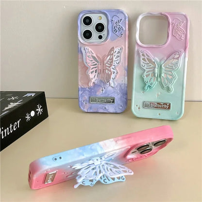 For iPhone 14 Pro Max Case Dual Color Butterfly Shape Kickstand TPU Phone Cover