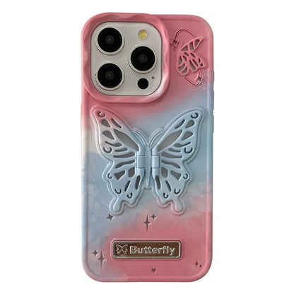 For iPhone 14 Pro Max Case Dual Color Butterfly Shape Kickstand TPU Phone Cover