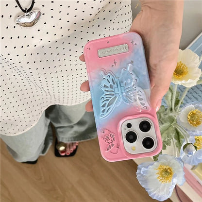 For iPhone 14 Pro Max Case Dual Color Butterfly Shape Kickstand TPU Phone Cover