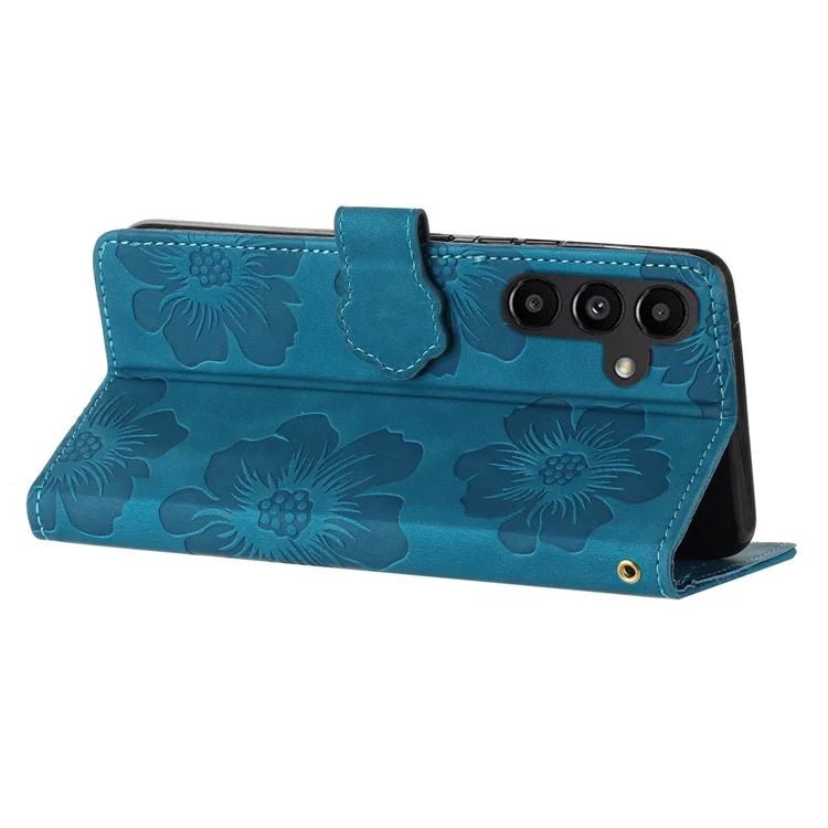 For Samsung Galaxy A55 5G Cell Phone Case Leather Wallet Flower Imprinted Flip Stand Cover