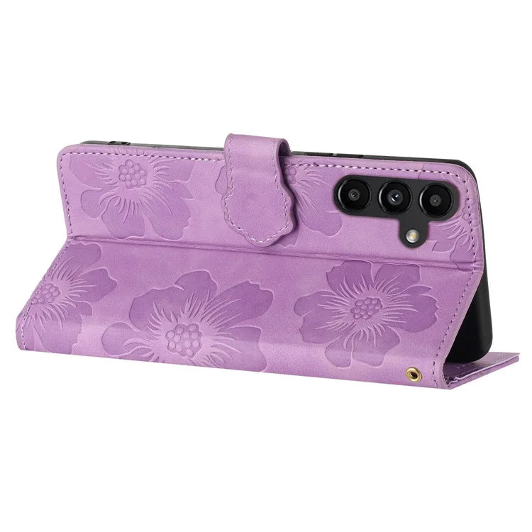 For Samsung Galaxy A35 5G Cell Phone Case Leather Wallet Flower Imprinted Stand Cover