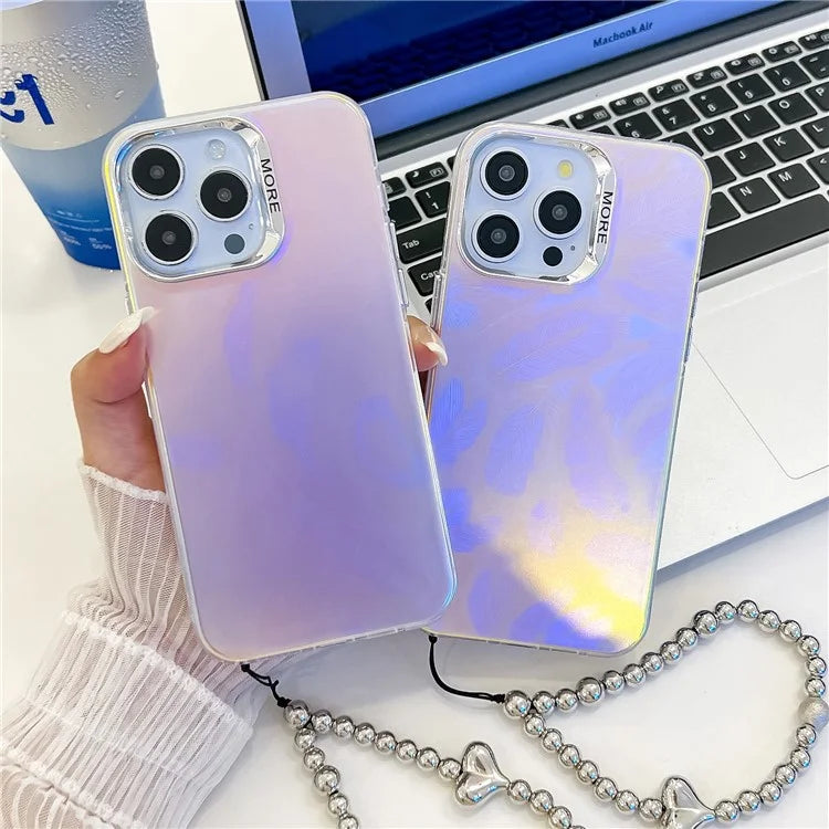 For iPhone 15 Pro Max Case PC+TPU IMD Laser Texture Matte Phone Cover with Beaded Bracelet