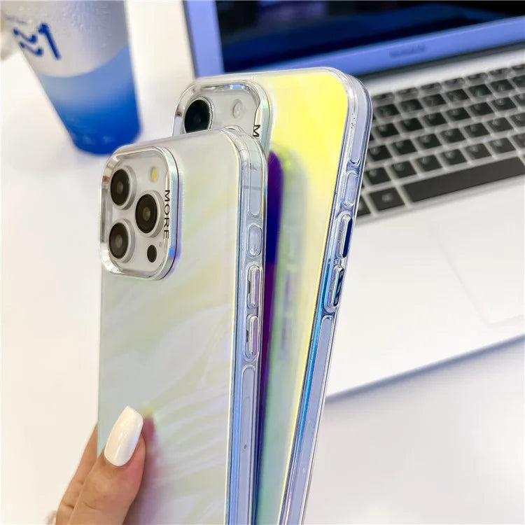 For iPhone 15 Pro Max Case PC+TPU IMD Laser Texture Matte Phone Cover with Beaded Bracelet
