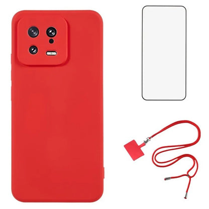 WANLONFENG RB1 Series For Xiaomi 13 Case Soft TPU Phone Cover with Screen Film, Strap