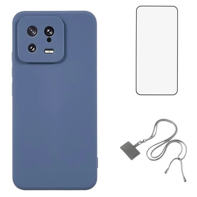 WANLONFENG RB1 Series For Xiaomi 13 Case Soft TPU Phone Cover with Screen Film, Strap