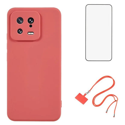 WANLONFENG RB1 Series For Xiaomi 13 Case Soft TPU Phone Cover with Screen Film, Strap