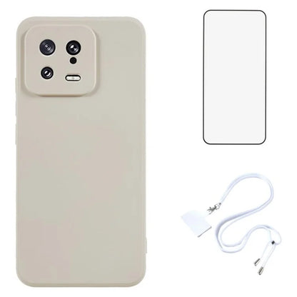 WANLONFENG RB1 Series For Xiaomi 13 Case Soft TPU Phone Cover with Screen Film, Strap