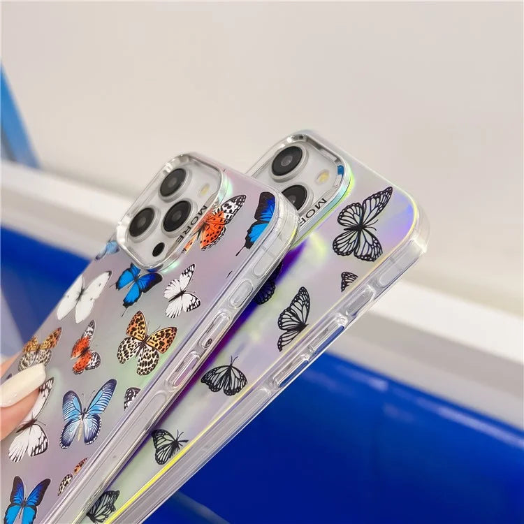 For iPhone 15 Pro Max Case Laser Butterfly Pattern Anti-Scratch TPU+PC Phone Cover