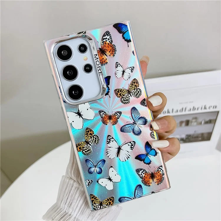 For Samsung Galaxy S22 Ultra 5G Case Iridescent Butterfly Design PC+TPU Phone Cover
