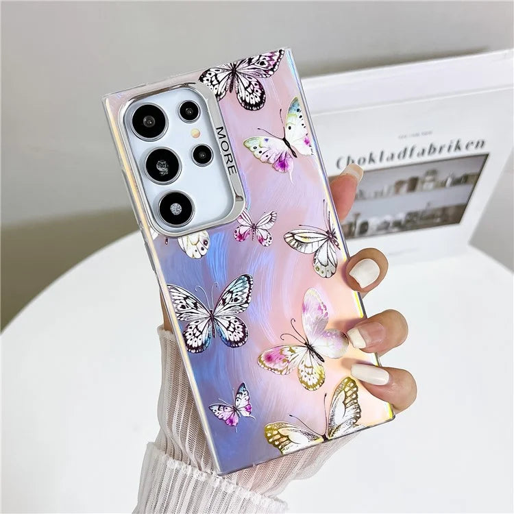 For Samsung Galaxy S22 Ultra 5G Case Iridescent Butterfly Design PC+TPU Phone Cover
