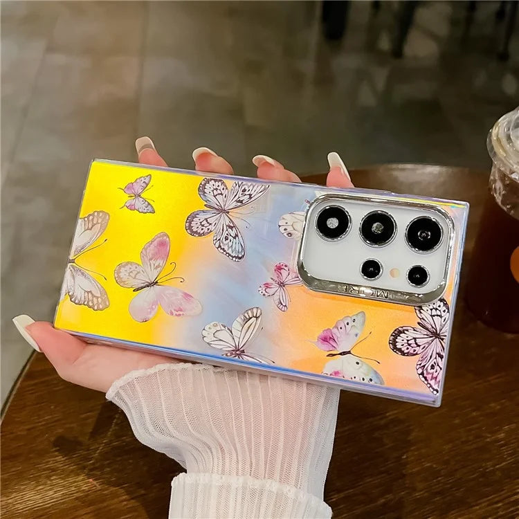 For Samsung Galaxy S22 Ultra 5G Case Iridescent Butterfly Design PC+TPU Phone Cover
