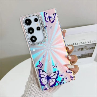 For Samsung Galaxy S22 Ultra 5G Case Iridescent Butterfly Design PC+TPU Phone Cover