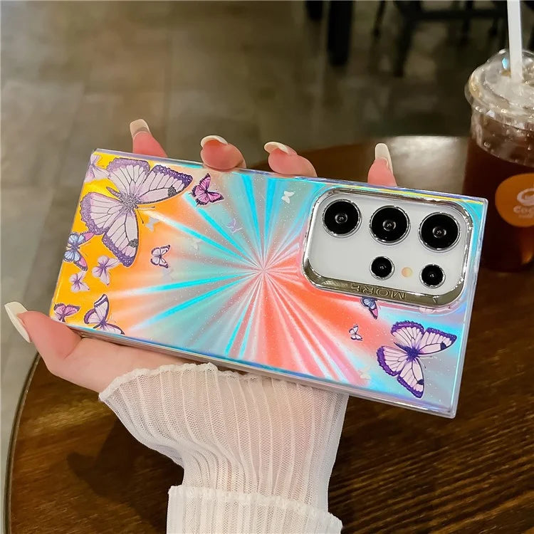 For Samsung Galaxy S22 Ultra 5G Case Iridescent Butterfly Design PC+TPU Phone Cover