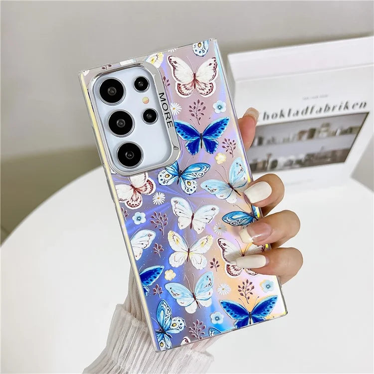For Samsung Galaxy S22 Ultra 5G Case Iridescent Butterfly Design PC+TPU Phone Cover