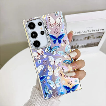 For Samsung Galaxy S22 Ultra 5G Case Iridescent Butterfly Design PC+TPU Phone Cover