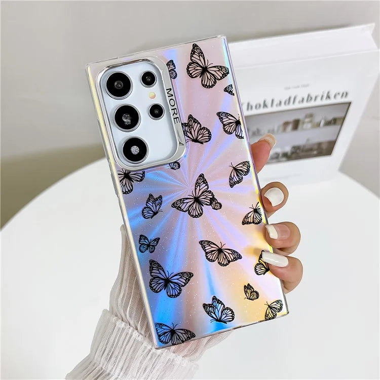 For Samsung Galaxy S22 Ultra 5G Case Iridescent Butterfly Design PC+TPU Phone Cover