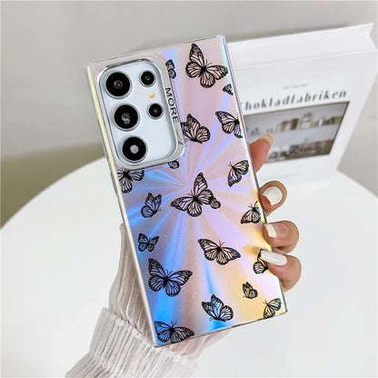 For Samsung Galaxy S22 Ultra 5G Case Iridescent Butterfly Design PC+TPU Phone Cover