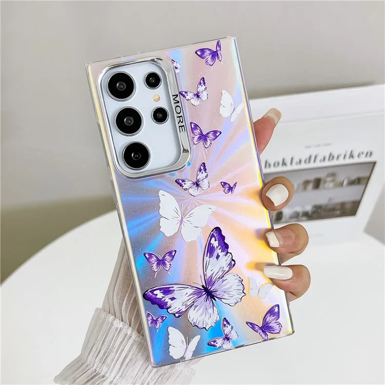 For Samsung Galaxy S22 Ultra 5G Case Iridescent Butterfly Design PC+TPU Phone Cover