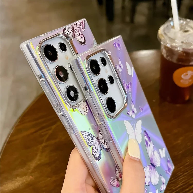 For Samsung Galaxy S22 Ultra 5G Case Iridescent Butterfly Design PC+TPU Phone Cover