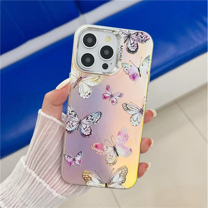 For iPhone 15 Pro Case Electroplating Laser Butterfly Pattern PC+TPU Slim Phone Cover